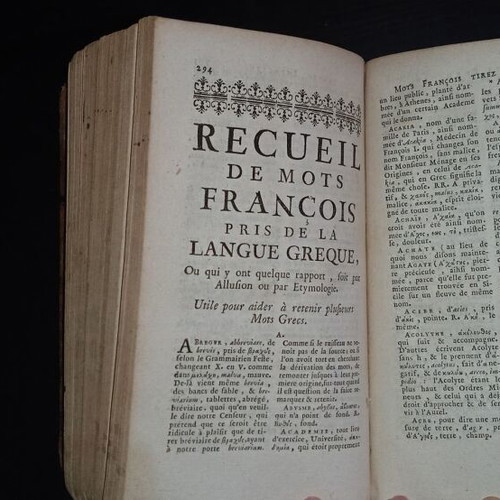 18th century book used, Greek roots, linguistics, etymology