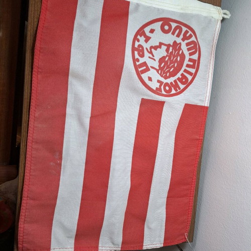 Vintage Olympiakos flag used with stand
