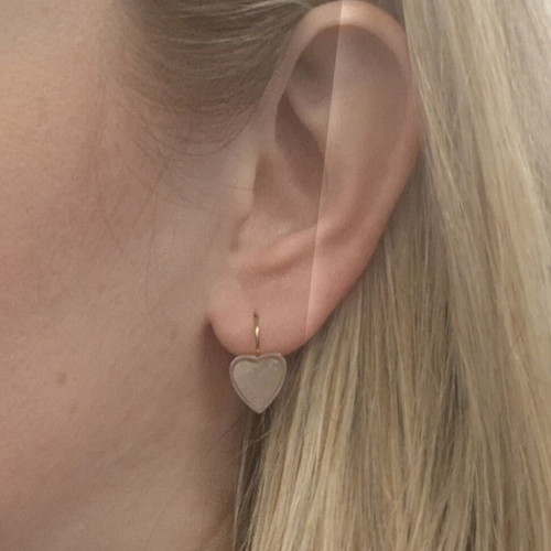 Dyrberg/Kern heart earrings with rose quartz like new, beige and gold