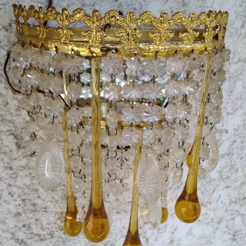 Ceiling light and wall sconces used from 1970 with Murano crystals