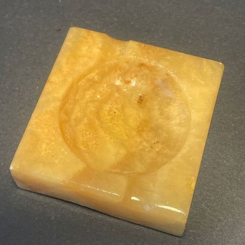 Vintage onyx stone ashtray used with green plastic base