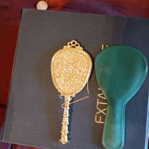 Brudgino vintage hand mirror used, 13 inches, velvet handle