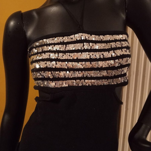 MNG Jeans Halterneck Top L New Black Silver Sequins