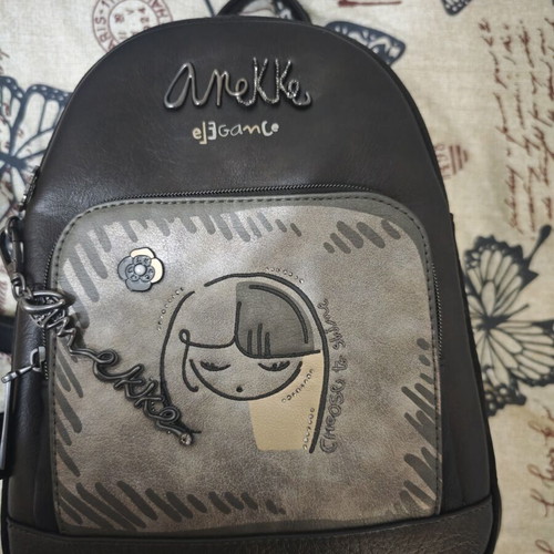 Anekke women's backpack new, grey with 5 spacious zip pockets