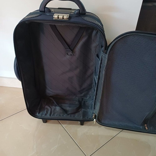 Blue fabric suitcase with 2 wheels, height 58cm, like new