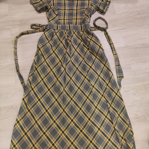 Piena long cotton dress with pockets and belt, size medium, new
