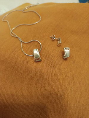 Jewelry set earrings and pendant new with yellow stone