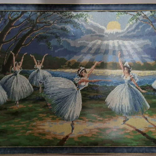 Handmade embroidered painting The Swan Lake used