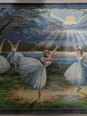 Handmade embroidered painting The Swan Lake used