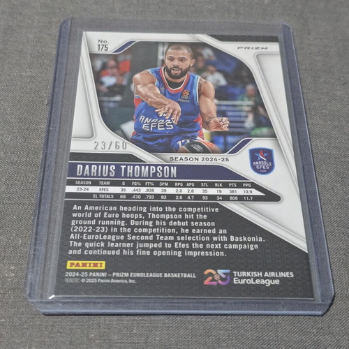 Darius Thompson Orange Laser Panini Prizm EuroLeague 2024-2025 card like new