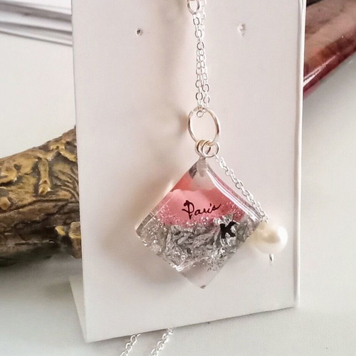 Handmade necklace "K" new, pink and silver