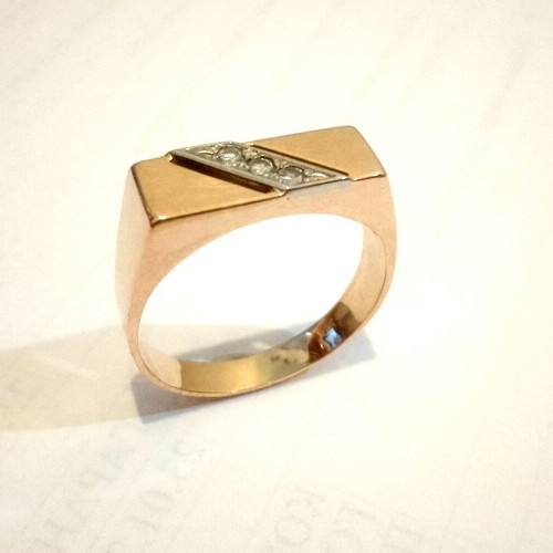 Men's ring 14K Russian gold with natural diamonds like new