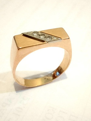 Men's ring 14K Russian gold with natural diamonds like new
