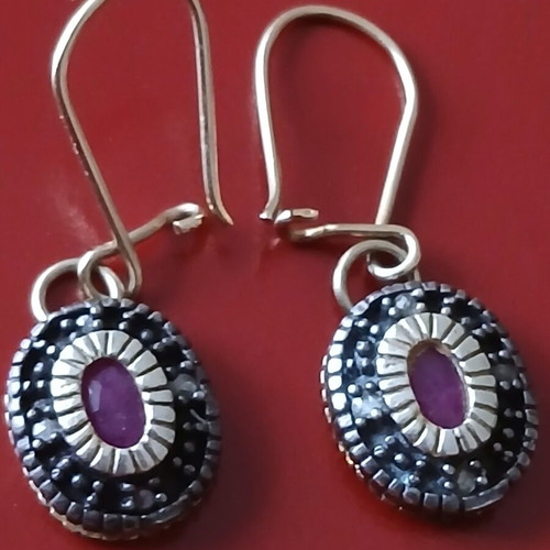 Earrings with rubies and diamonds vintage cut in 9k gold and 925 silver like new