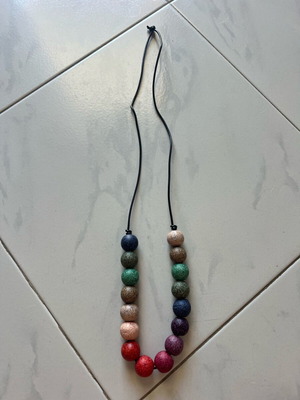 Long necklace about 50cm with leather and wooden beads, like new