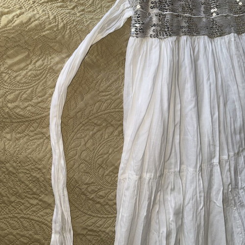 White Maxi Boho Dress with Sequins and Thin Straps like new