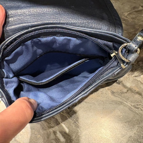 Vera Pelle leather crossbody bag new, blue with fan design
