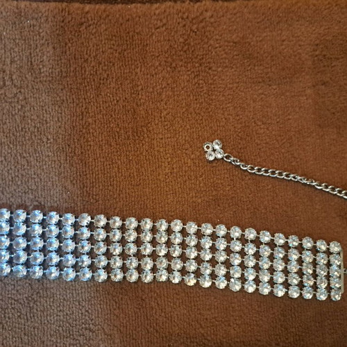 Belt with rhinestones metallic silver 70 cm + chain like new
