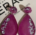 Handmade earrings fuchsia glitter with silver leaves new
