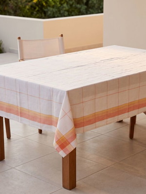 Checked Tablecloth with Stripes 150x215 cm like new, cotton-linen blend