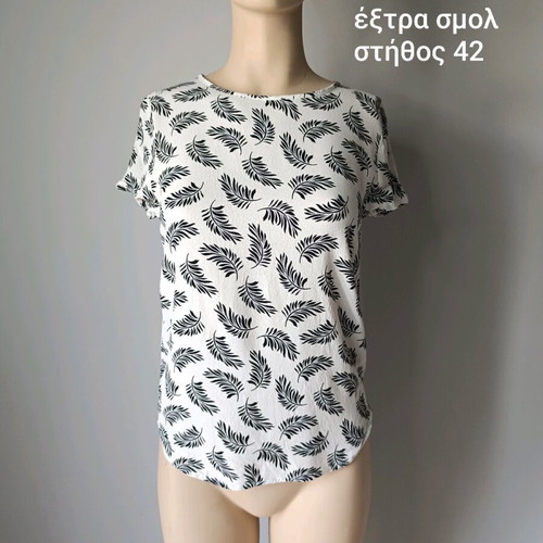H&M Women's Short-Sleeve Blouse White with Black Floral Pattern Size XS