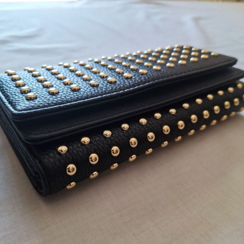 Rock Glam women's black wallet with gold studs, brand new