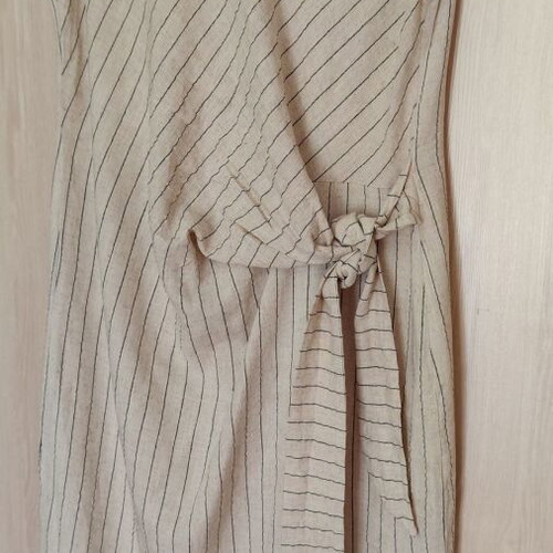 Beige sleeveless midi dress with black stripes, Prive Revaux