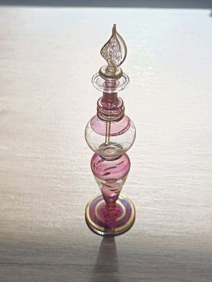 Vintage Egyptian glass perfume bottle burgundy like new with gold details