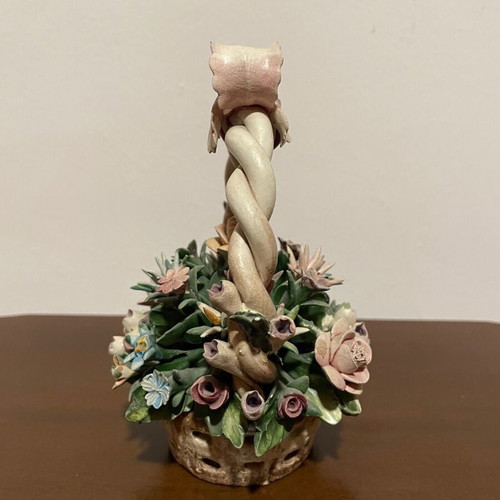 Vintage Mollica Capodimonte flower basket ceramic and porcelain, new