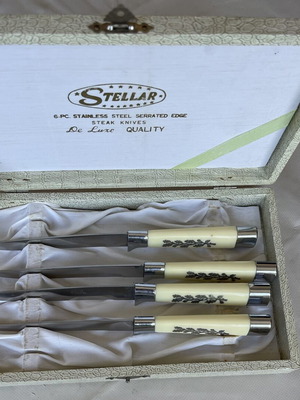 Stellar mid century knife set 4 pieces stainless steel serrated edge used