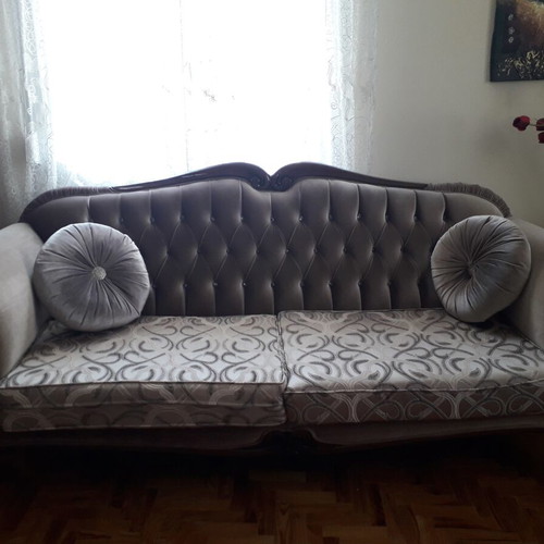 Sofa set with armchair, 2-seat and 3-seat, new grey velvet