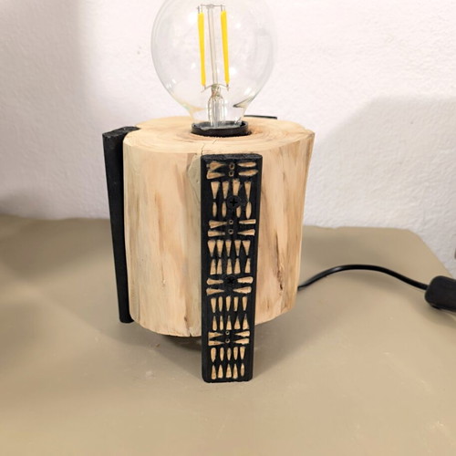Handmade table lamp from natural pine wood with carved legs