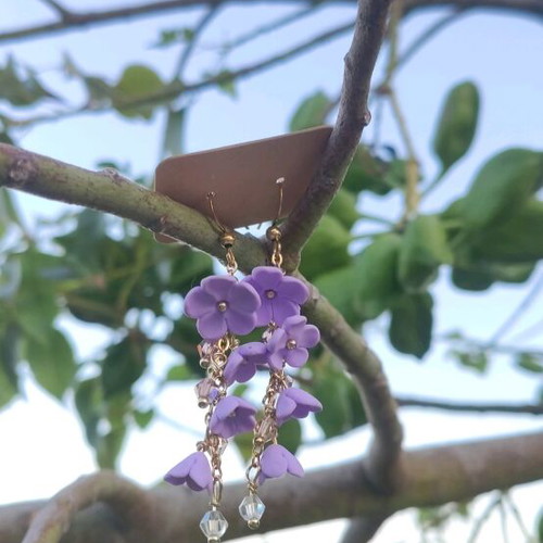Earrings new polymer clay and steel, lilac color
