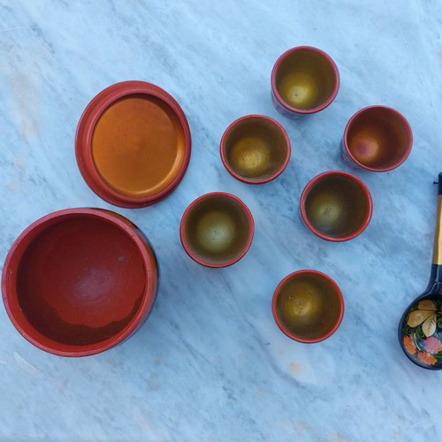 Russian Khokhloma set new, 9 pieces, traditional wooden