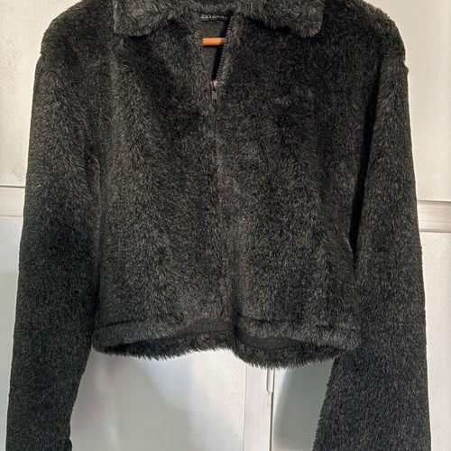 Cropped fur jacket like new, gray, size S