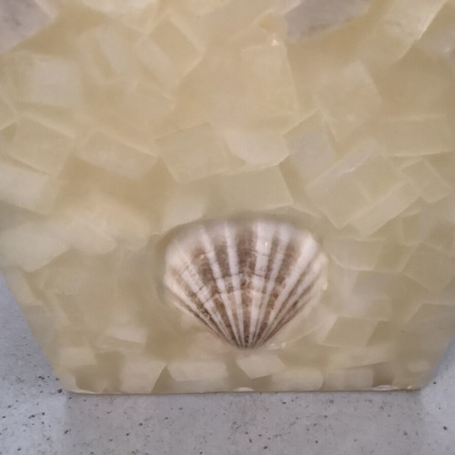 Handmade decorative candle holder used, cream color wax