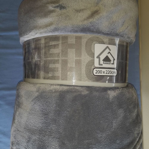 Grey velour blanket new, polyester, 200x220 cm