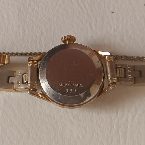 Vintage Swiss Made women's watch, gold plated with safety chain, 20 MC