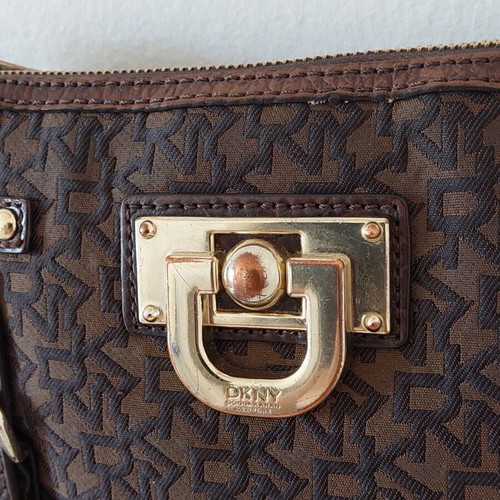 DKNY crossbody bag used, leather and fabric, medium size, brown