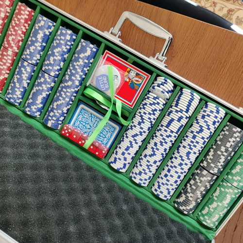 Modiano Poker Set 500 Chips 11.5gr in Metal Case with 2 Decks and Dice new
