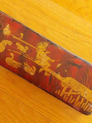 Antique Japanese pen case used, lacquered Papier Mache box