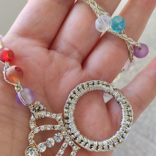 Handmade necklace woven with silver thread like new