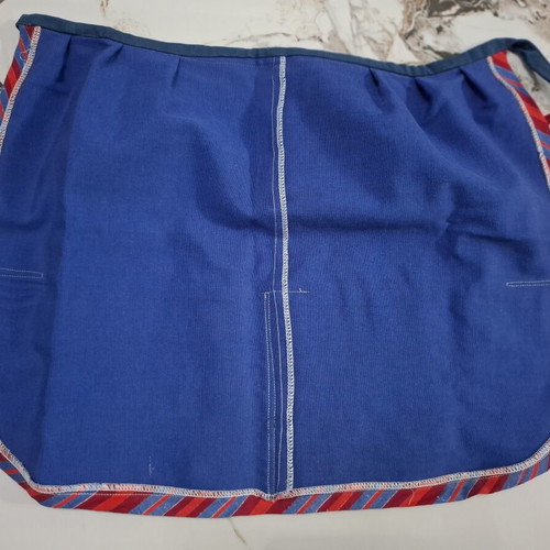 Handmade Waist Apron like new with blue fabric and striped trim