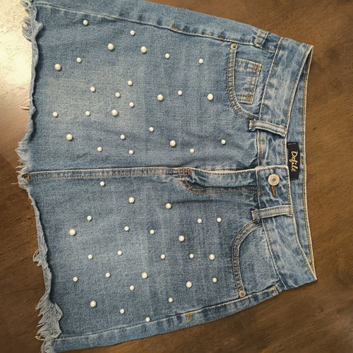 Denim skirt with pearls size 36 small like new