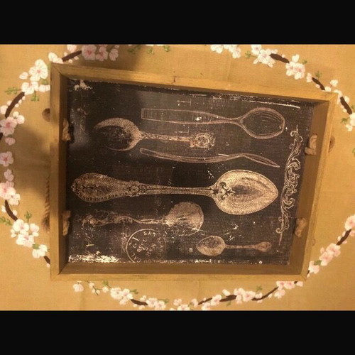 Wooden tray 30x40 like new with rope handles