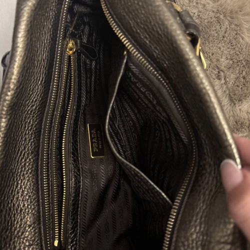 Prada Bowling Leather Handbag Bronze Gold Silver Like New