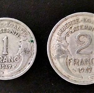 1 & 2 Francs (light type) 1947