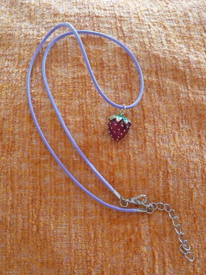 Pendant with 3D strawberry and cord, new