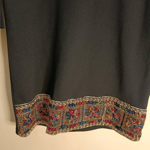 Black boho dress with embroidered hem, size S/M, like new