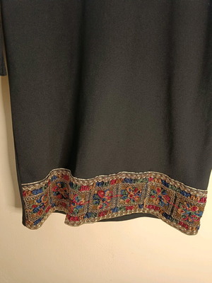 Black boho dress with embroidered hem, size S/M, like new